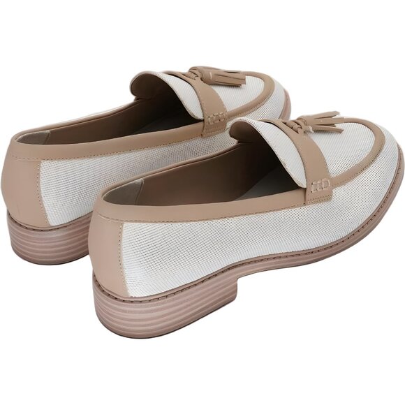 Franco Sarto Carolyn Tassel Loafers Canvas Faux Leather Cream Tan US 10M